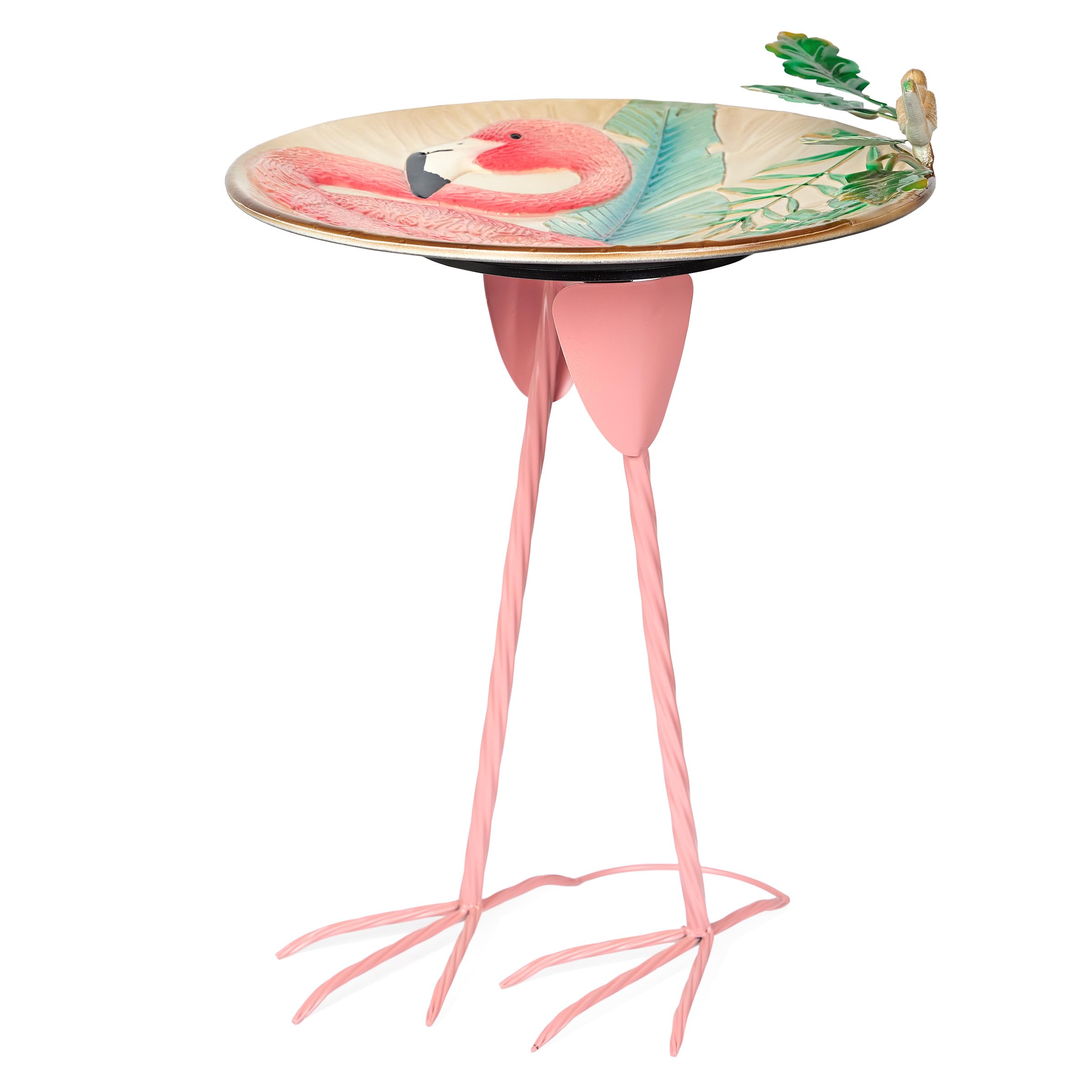 Alpine Corporation ORS876 Bain d'oiseau en métal avec Motif Flamant Rose et Support élégant, Multicolore