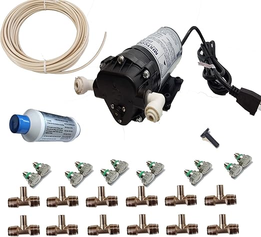 Residential Patio Misting System- Made in USA Pump- 200 psi Mid Pressure Patio Misting System-12 Nozzles Misting System. Cools by up to 30 Degrees.