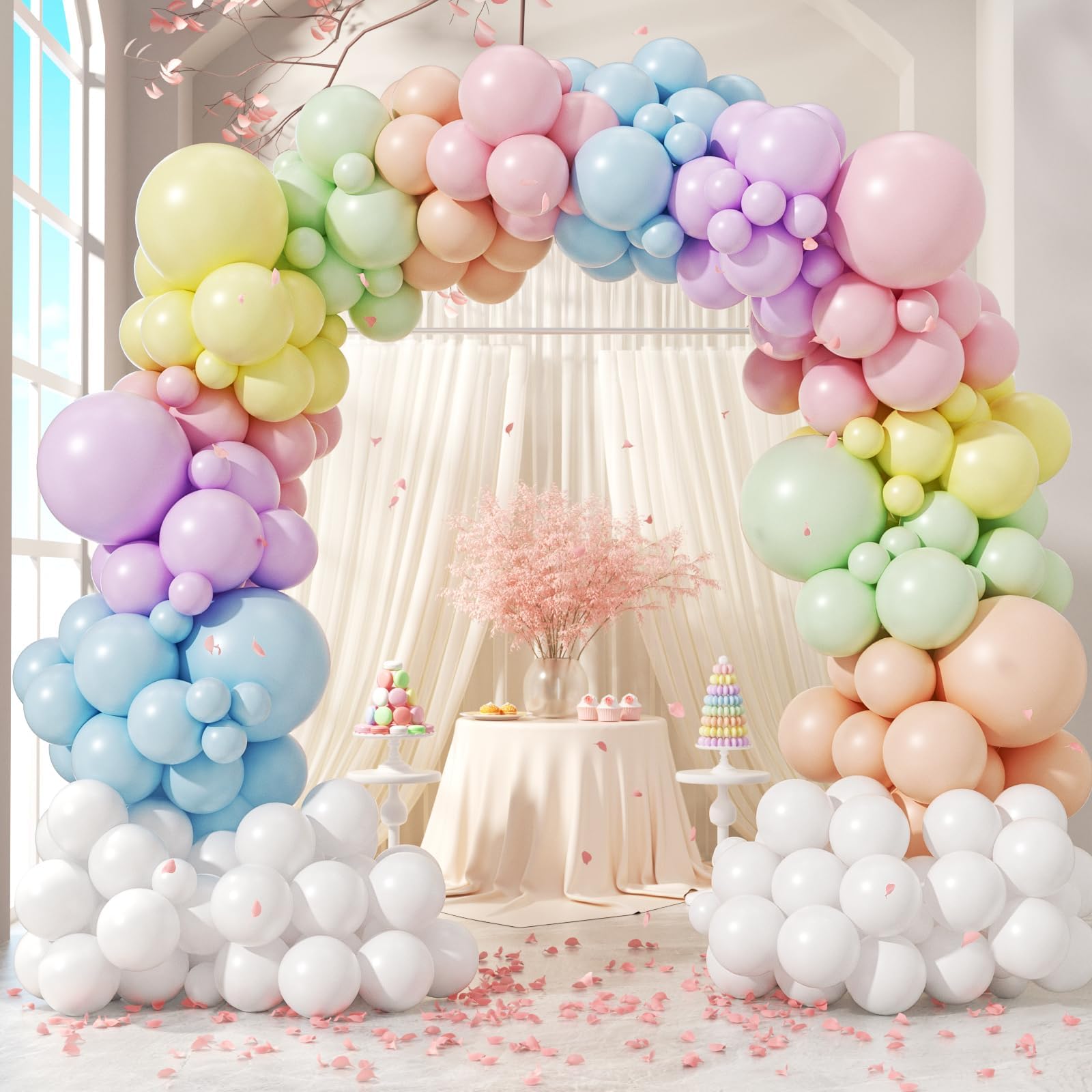 164pcs Pastel Balloon Arch, Pastel Balloon Garland with Pastel Pink Purple Yellow Blue Green Orange Balloons for Easter Rainbow Baby Shower Birthday