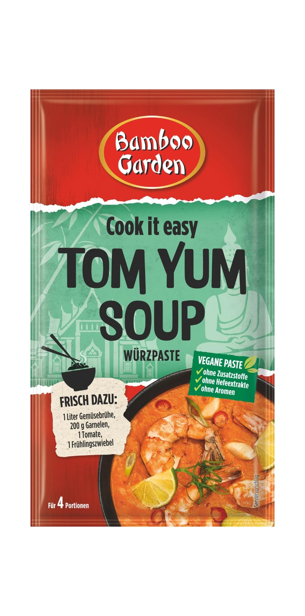 Bamboo Garden - Tom Yum Soup Würzpaste | Zum Zubereiten von Tom Yum Suppe | Für 4 Portionen | Vegan, natürliche Zutaten | 45 g im Beutel