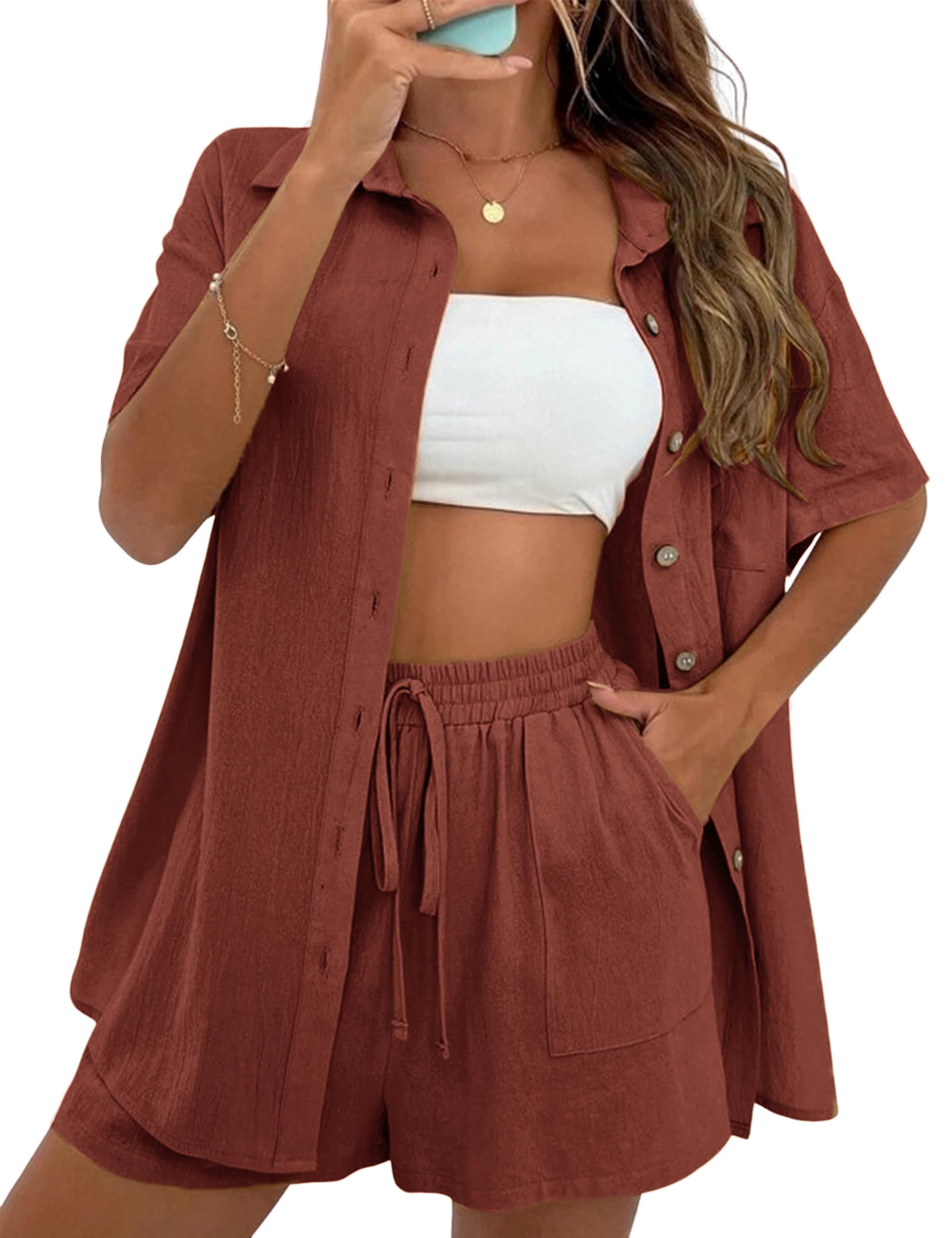 Photo 1 of ***MISSING PARTS***
APAFES Women Summer Cotton Linen Short Sets 2 Piece Shorts Top Lounge Beach Vacation Two Piece Outfits Tracksuits(Rust-L)