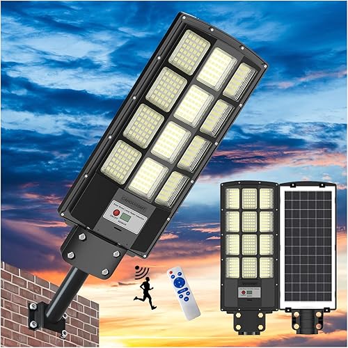 Luz de calle solar, reflectores solares para exteriores, impermeable, sensor de movimiento, 6500K, luz del atardecer al amanecer