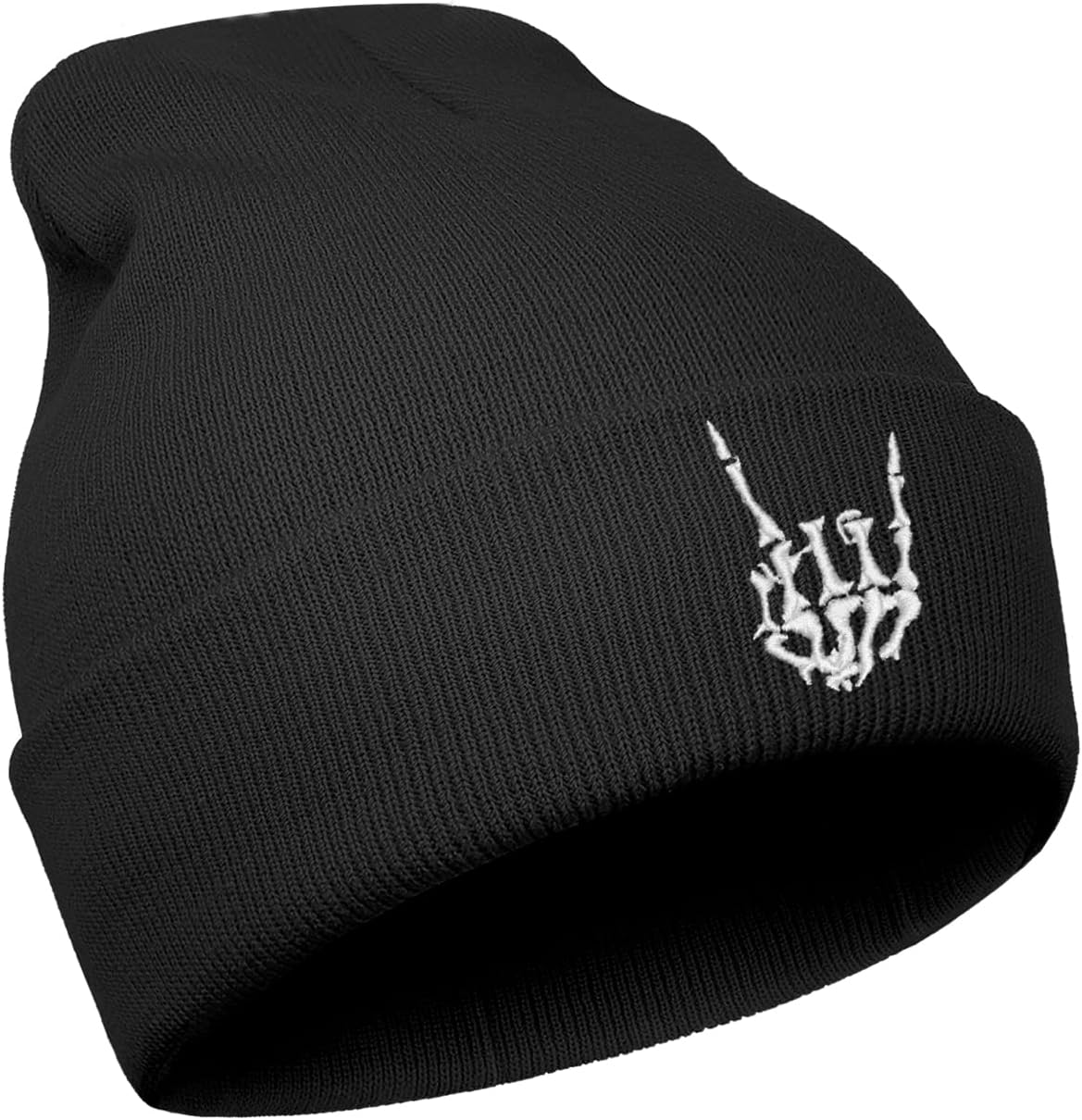 Halloween Skull Goth Knit Beanie Hats for Men Women Cool Emo Gothic Birthday Christmas Skeleton Gifts Presents Winter Standard One Size Skeleton-black