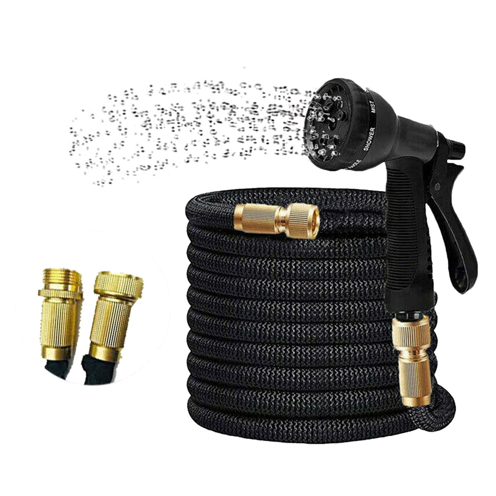 200FT Expandable Garden Hose Pipe with Spray Gun, Flexible Garden Watering Hose, Upgraded 3-Layer Lightweight Hose Pipe, 3/4"&1/2" Connectors, Anti-Leakage Durable Magic Hose (Black)