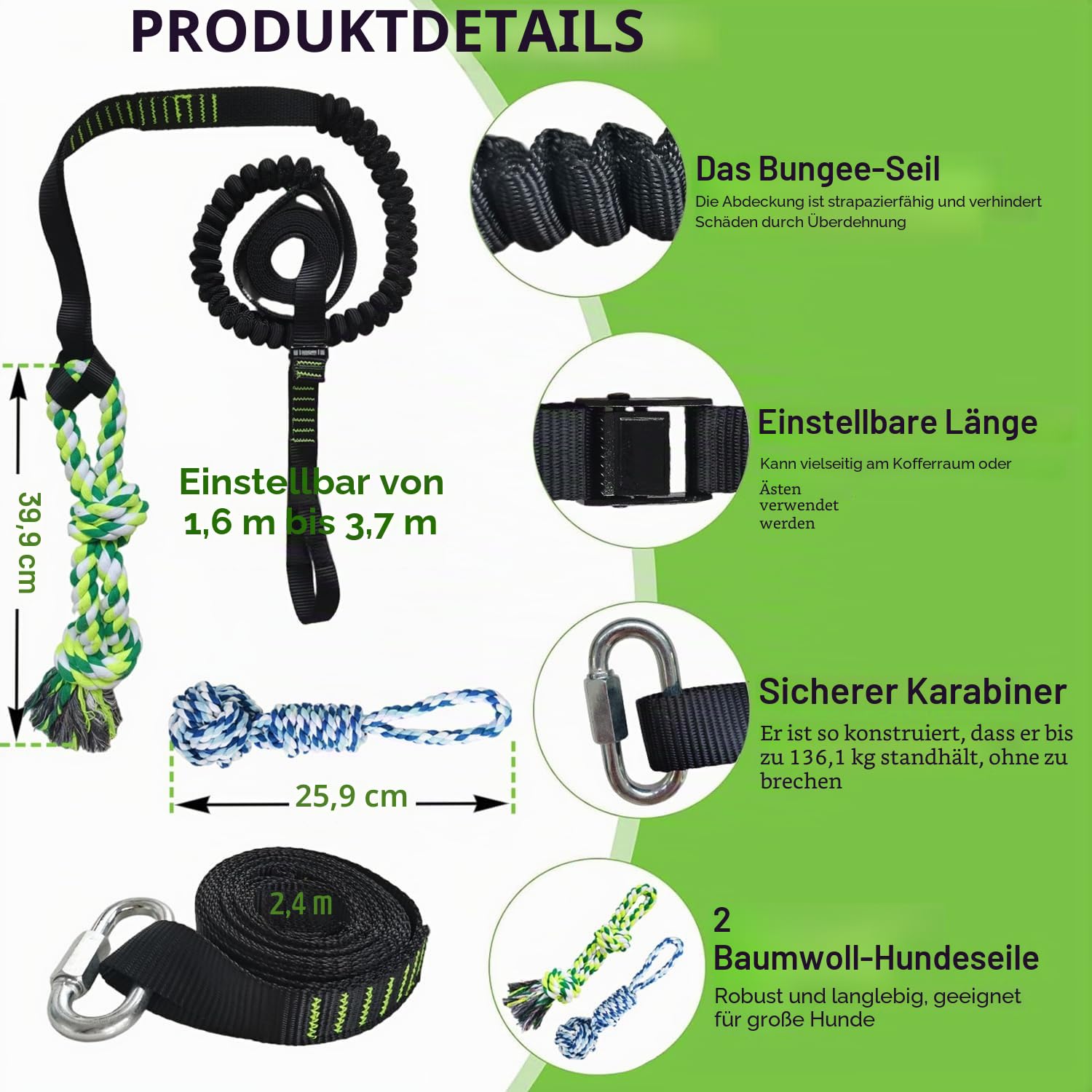 Bungee-Ziehspielzeug für Hunde, Outdoor Hundespielzeug zum Aufhängen mit 2 Kauseilen, Interaktives Tau Spielzeug Hunde Seil für Training Ziehen