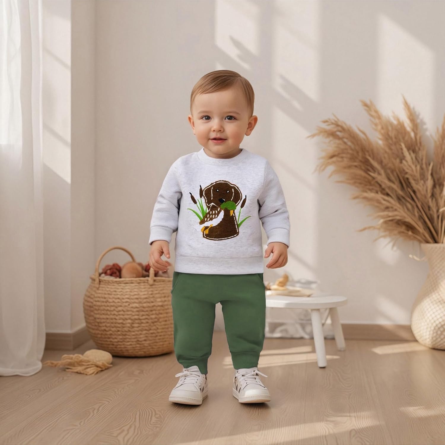 CIYCUIT Baby Boy Outfits Embroidered Sweatshirt Pants Set Fall Winter Clothes - Image 2