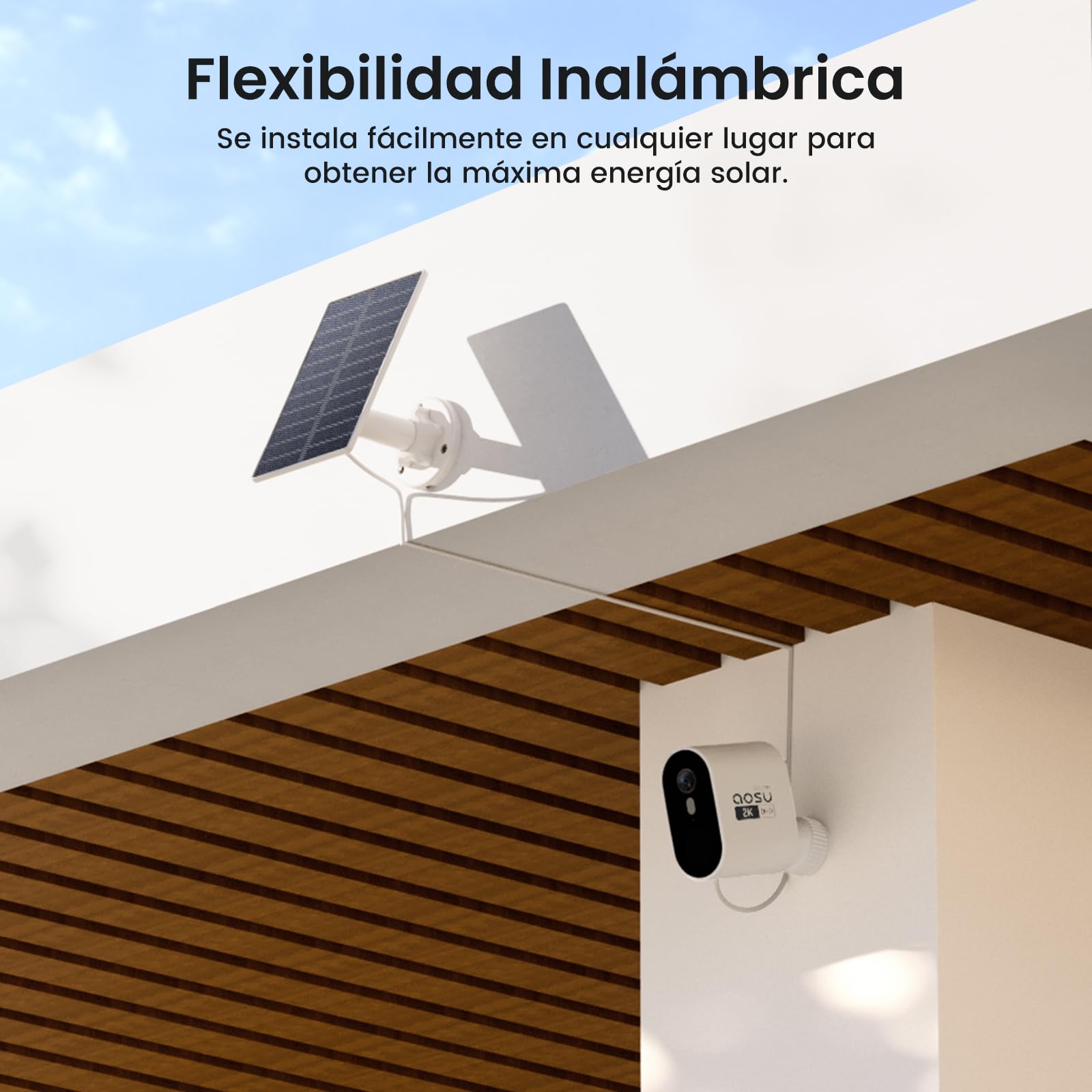 aosu C7P 2K UHD Kit Videovigilancia Exterior Solar con Batería, 4 Cámaras y Aosubase 32GB Local, No Requiere Suscripción, Detección PIR, Visión Nocturna en Color, Audio Bidireccional, Ángulo de 166°