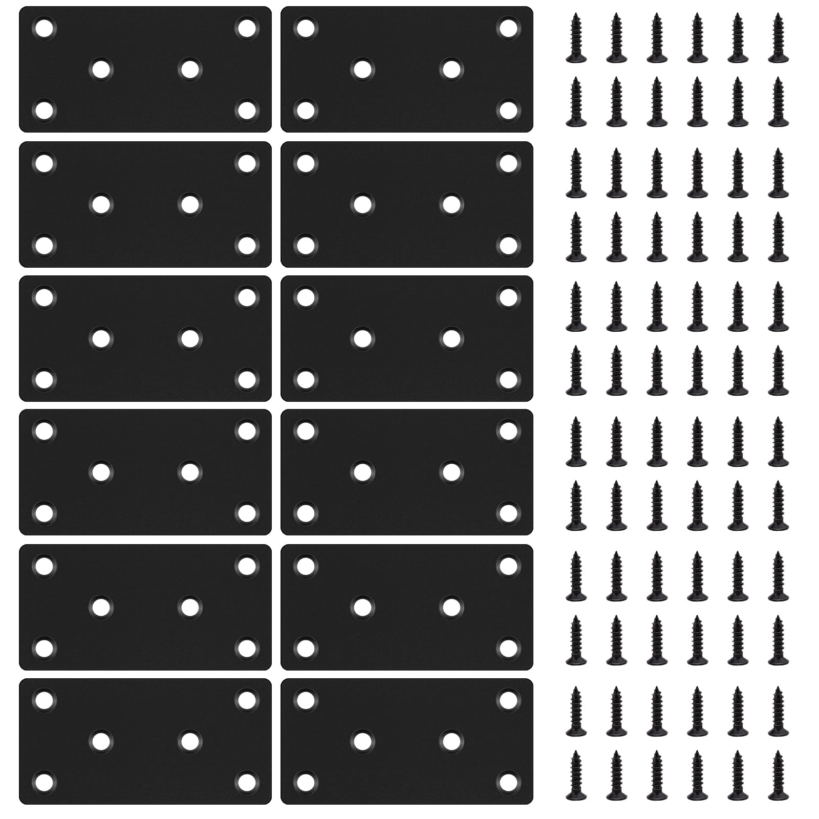 12 PCS 3.15'' x 1.57'' Stainless Straight Flat Brackets, Black Flat Metal Brace Bracket, Support Flat Metal Brace for Wood Furniture, Mending Plate Connector Joining Bracket for Fence,72 Screws