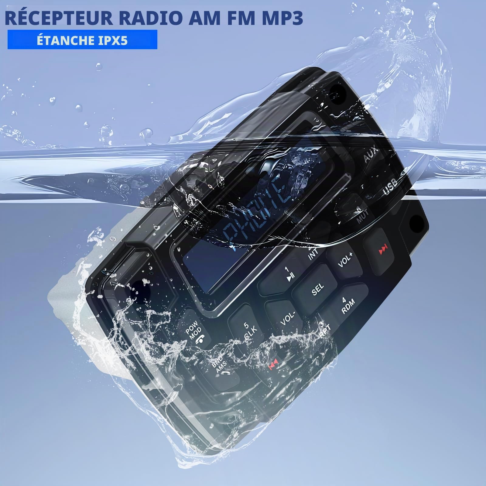 Geloo Bateau Marine Stéréo Étanche Lecteur MP3 AM/FM Radio Stéréo Media Récepteur Mains Libres HD pour Bateaux,Yachts,Marins