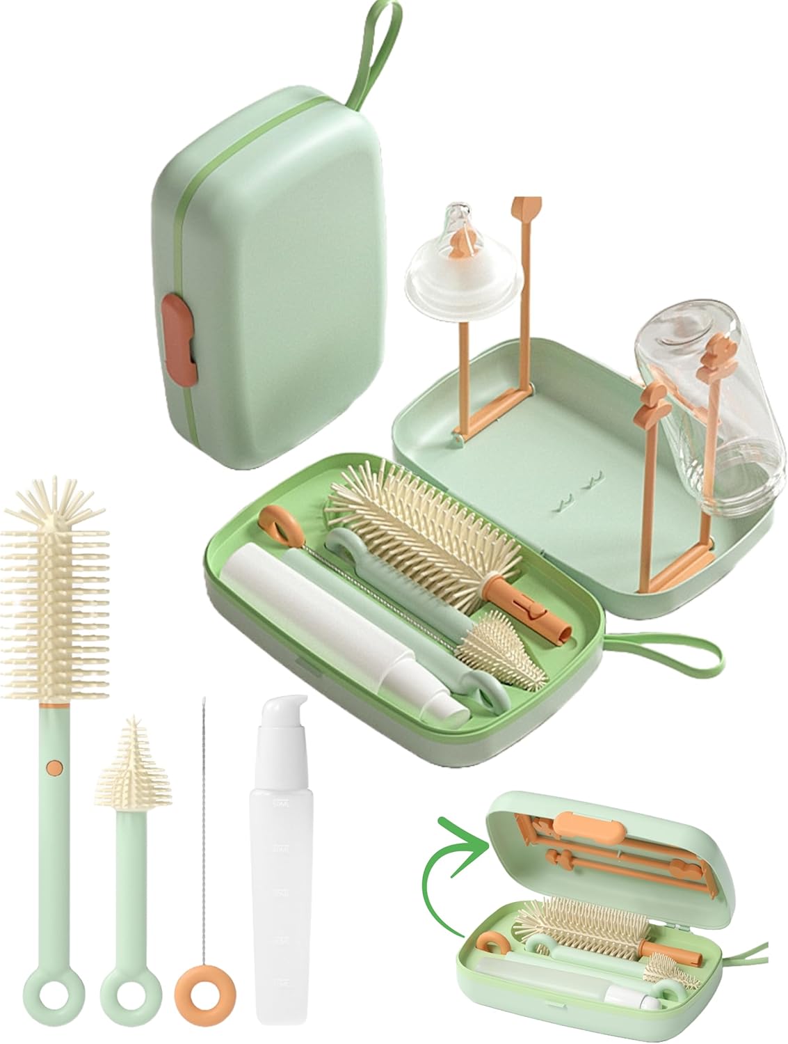 Travel Baby Bottle Cleaning Kit, 7in1 Extendable Silicone Travel Bottle Brush Set & Drying Rack, , Straw, & Breast Pump Portable Cleaning, wd Soap Dispenser & Organizer Case, Gift for Mom Travel Baby Bottle Cleaning Kit, 7in1 Extendable Silicone Travel Bottle Brush Set & Drying Rack, , Straw, & Breast Pump Portable Cleaning, wd Soap Dispenser & Organizer Case, Gift for Mom
