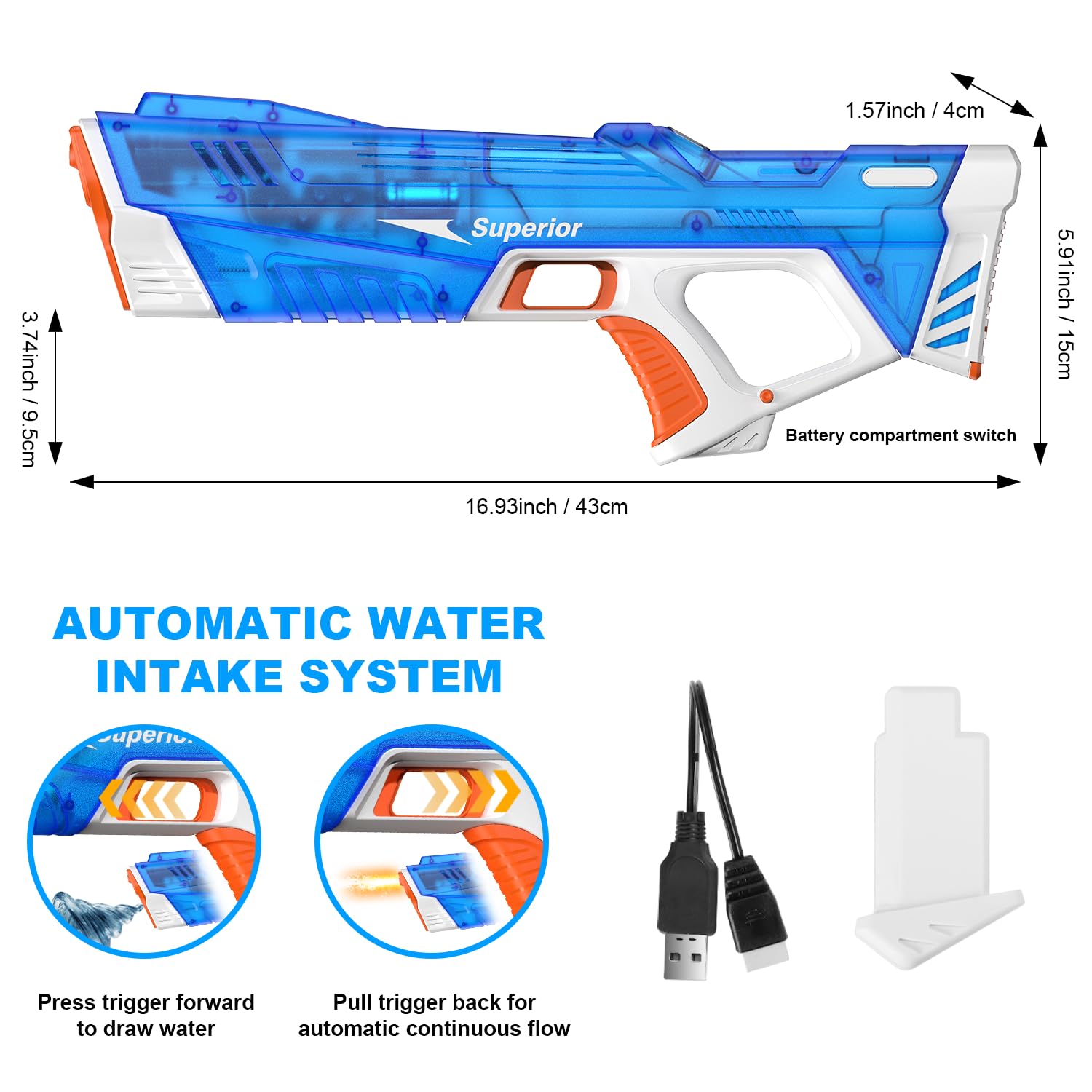 ACELIFE Elektrische Wasserpistole mit leistungsstarkem Akku und bis zu 10 Meter Reichweite, Automatische Wasserpistole Sommer Outdoor Spielzeug, Geschenk für Jungen und Mädchen ab 6 Jahren