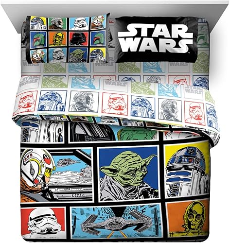 Miniatura 2 de Juego de ropa de cama Queen de 5 piezas de Star Wars The Mandalorian The Child, incluye edredón reversible y sábanas con Baby Yoda, de microfibra