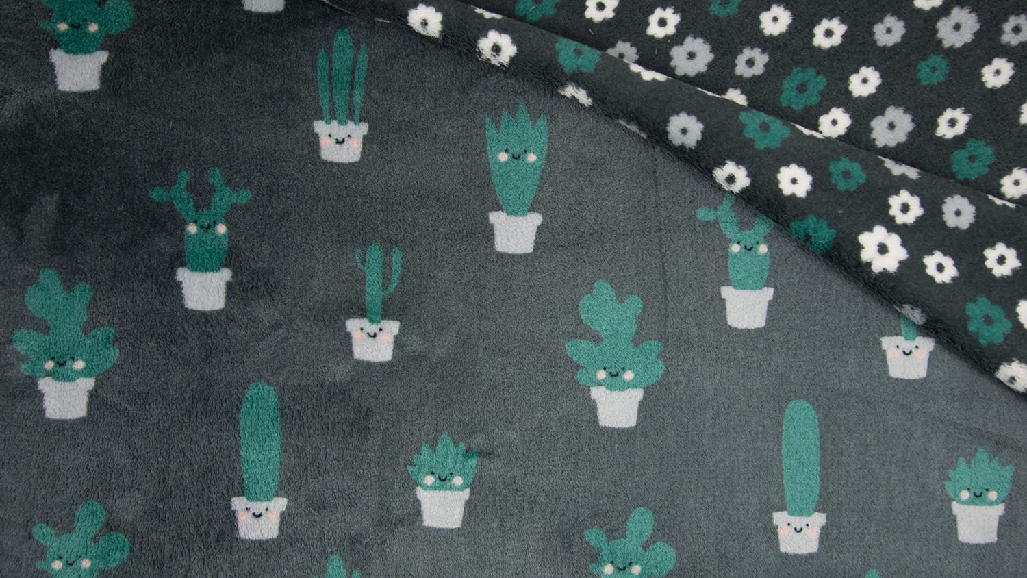 Tissu polaire doux pour plaid de salon cocooning gris cactus - 2