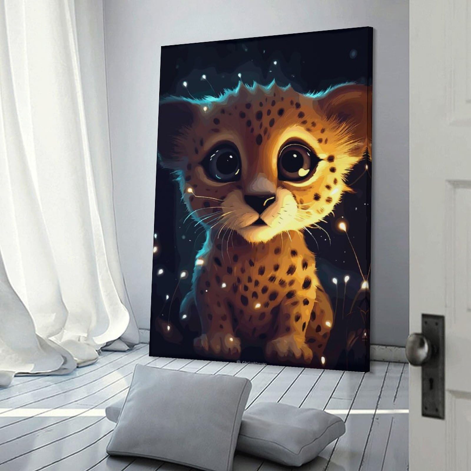 Junmoney Cute Cheetah Cub Decorative Wall Artwork 08x12inch(20x30cm), for Home Lounge, Bedroom Or Reading Nook, Modern Wall Decor for Cosy Interiors
