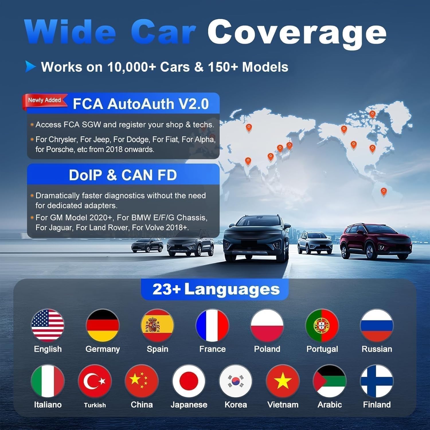 XTOOL D9S Pro V2.0 Wide Car Coverage and Language Support