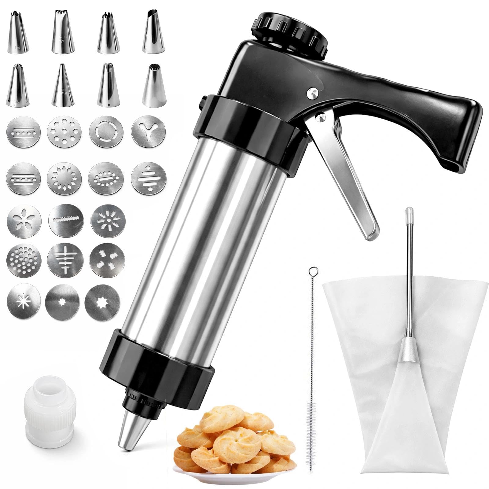 kelav Cookie Press for Shortbread Cookies Stainless Steel Shortbread Cookie Press with 13 Templates, 8 Nozzles Cookies Press Baking Accessories for Cakes