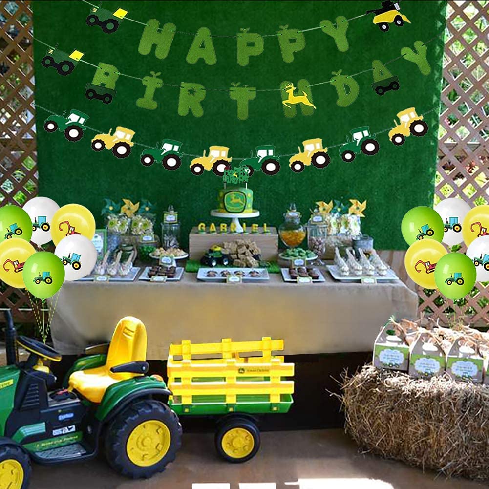 68-Piece Farm Tractor Party Supplies Kit - John Deere Theme Decorations, Banner, Balloons, Cupcake Toppers