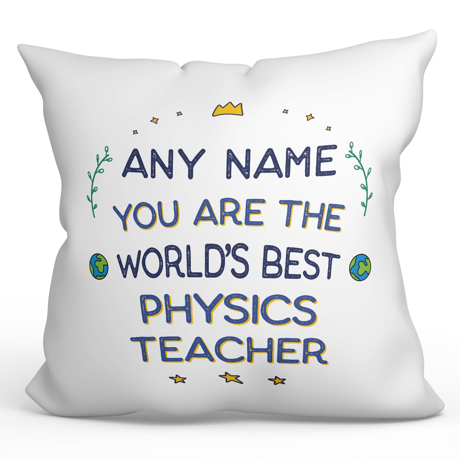 MUGFFINS Personalised Cushion for PHYSICS TEACHER Padding included - in English - World's Best - Funny custom gift - Pillow: cover and filling 15.7x15.7 inches โ image 1