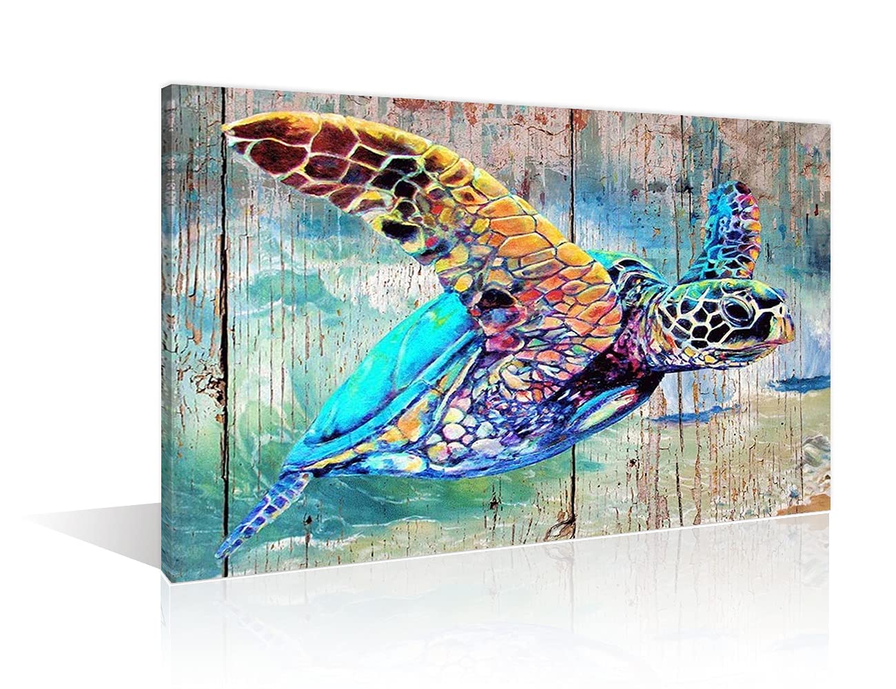TISHIRON Canvas Wall Art Bathroom Sea Turtle Pictures Prints Ocean Sea Life Artwork Home Decor Chic Framed Ready to Hang 24x16in