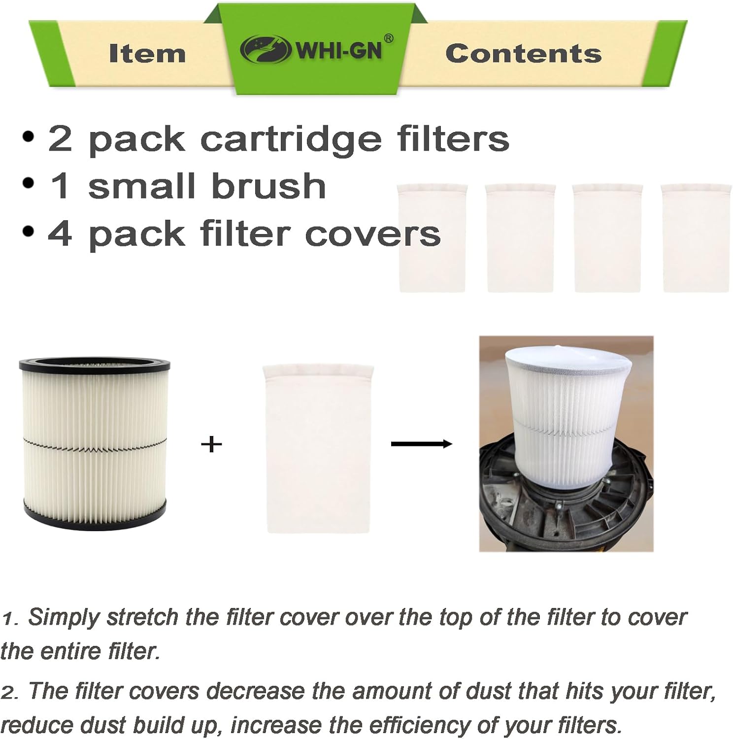2 Pack Vacuum Cartridge Filter Replacement for Craftsman 17884 Filter, compatible with Craftsman 6 8 12 16 Gallon & Large Wet/Dry Vacs, part # 9-17884 17935 17937 17920