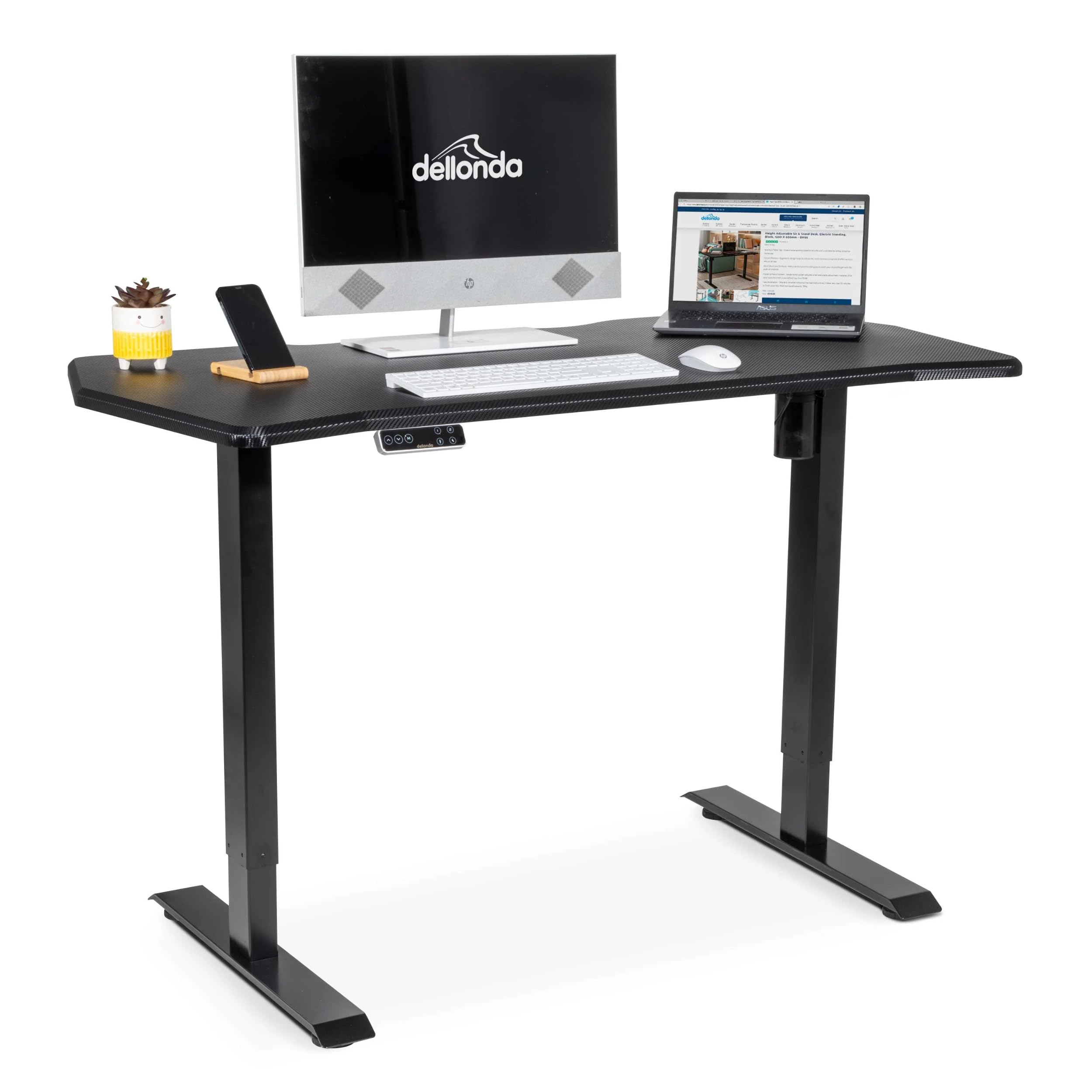 Dellonda Carbon Electric Height Adjustable Standing Desk with Memory, Quiet, 1400 x 700mm - DH43