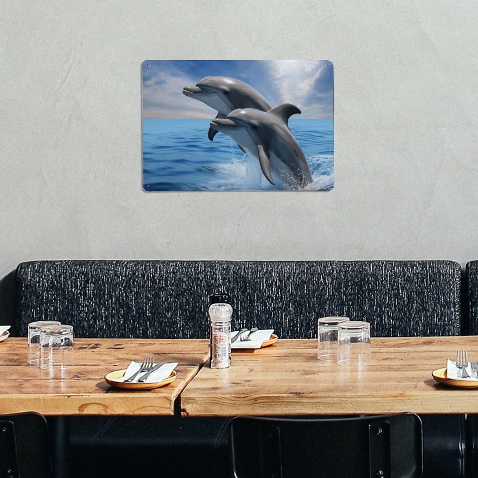 Amazon.co.jp: アルミサイン、2匹のイルカプリントメタルサイン反射