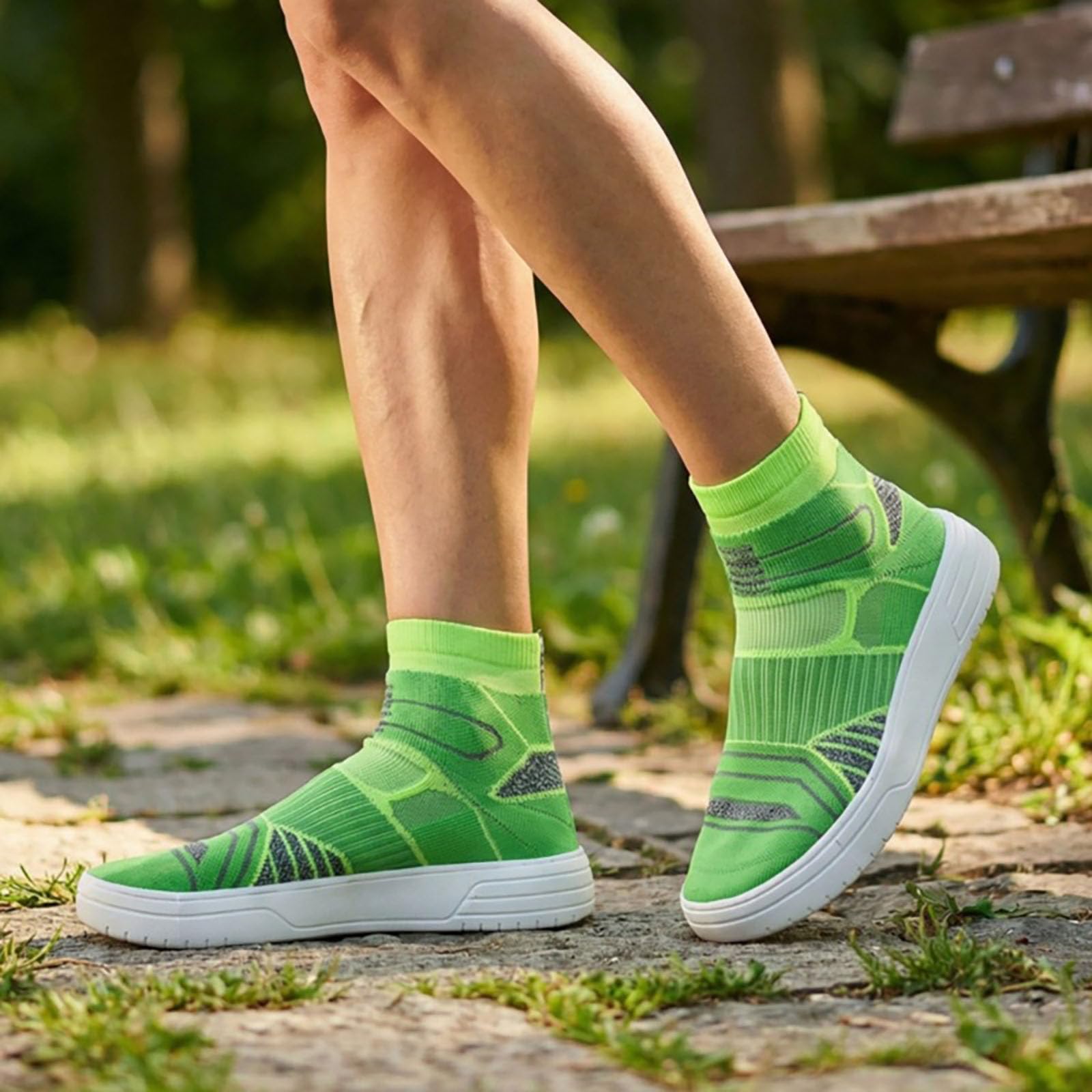 Urban Streetwear - Scarpe da ginnastica da uomo, a calza, elasticizzate, lavorate a maglia, con grafica stampata, per passeggiate in città, palestra, danza, Verde, 38 2/3 EU