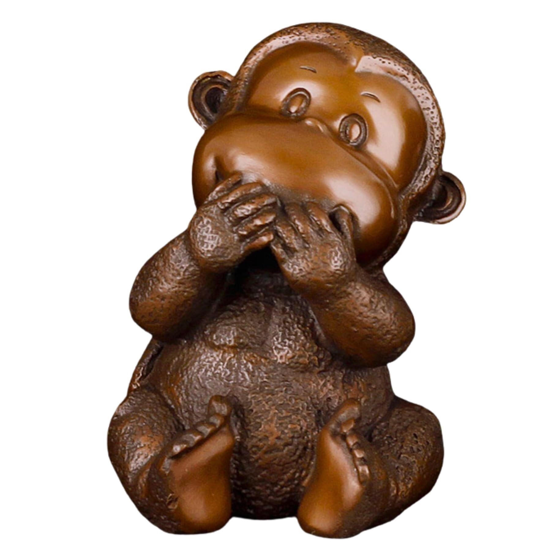 Zestaw rzeźby z brązu cztery mądre małpy – 'Hear No Evil, See No Evil, Speak No Evil' figurki artystyczne z litego mosiądzu, ręcznie robione mini posągi zwierząt