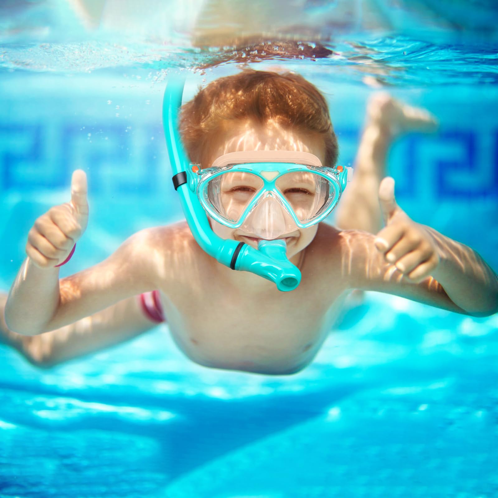 Set da Snorkeling per Bambini con boccaglio e Maschera Subacquea,Maschera Subacquea Bambini,Anti-Fog,Anti-Perdita,Vetro temperato,Panoramica a 180°,boccaglio a Secco e Anti-Perdita