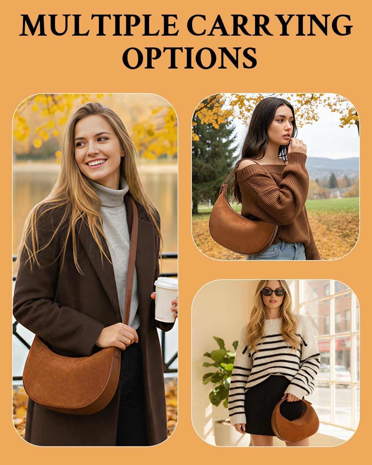 Herald Suede Crossbody Bag for Women, Vintage Hobo Handbag Crescent Shoulder Purses with Adjustable Strap Winter Fall - Image 3