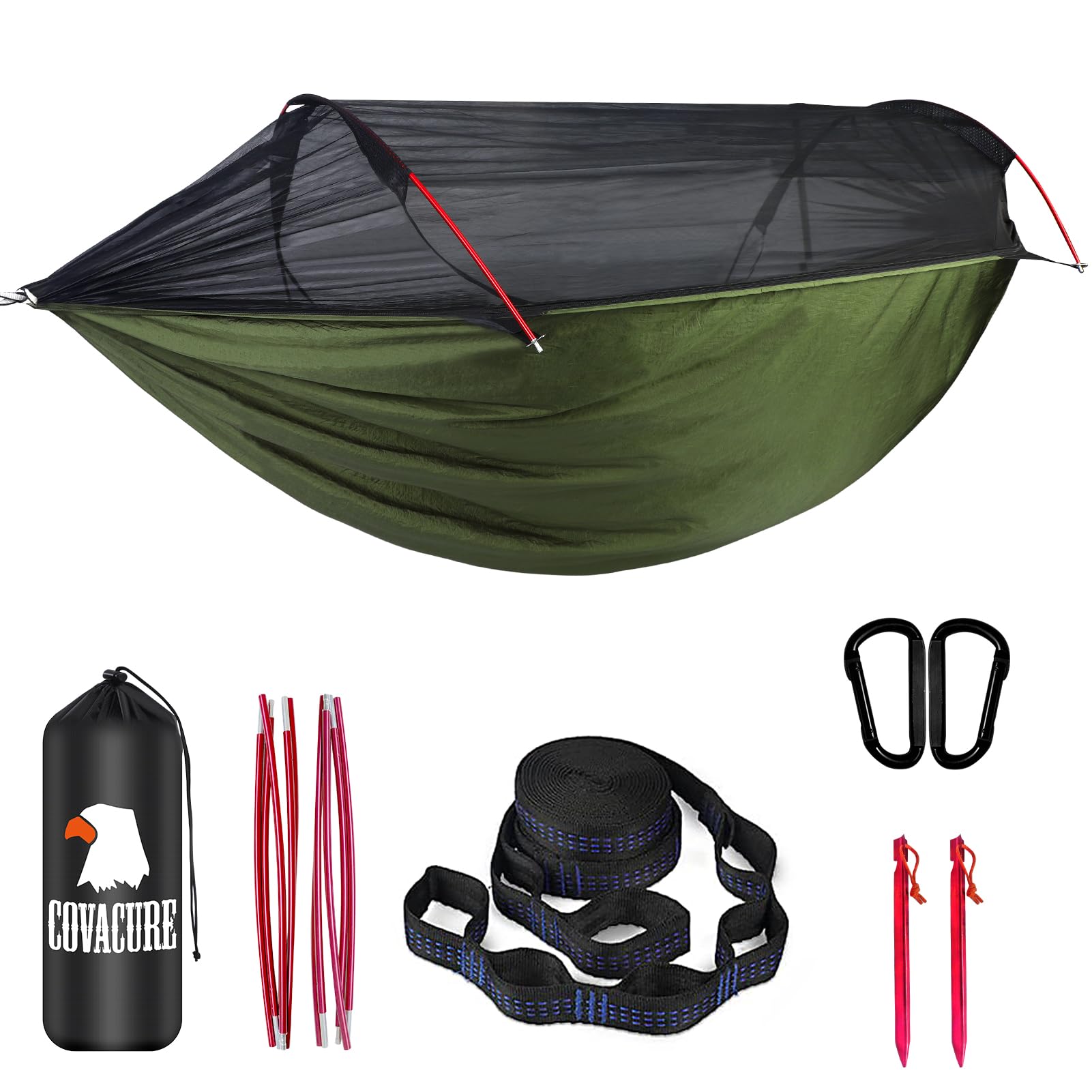 COVACURE Hängematte Outdoor Hängematte mit Moskitonetz - 200kg Belastbarkeit für 2 Personen 270 x 140 cm Ultraleicht Hammock Reise Gadgets für Camping Garten Survival Wander