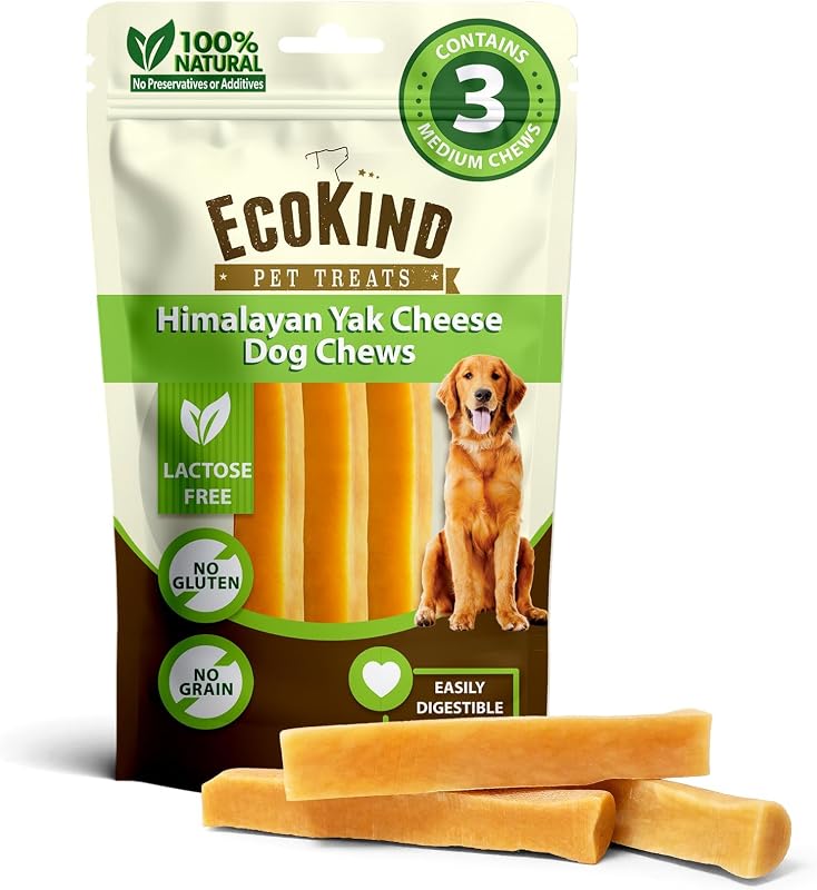Petisco Mastigável de Queijo de Yak do Himalaia para Cães Médios EcoKind Pet Treats, 3 Ossos
