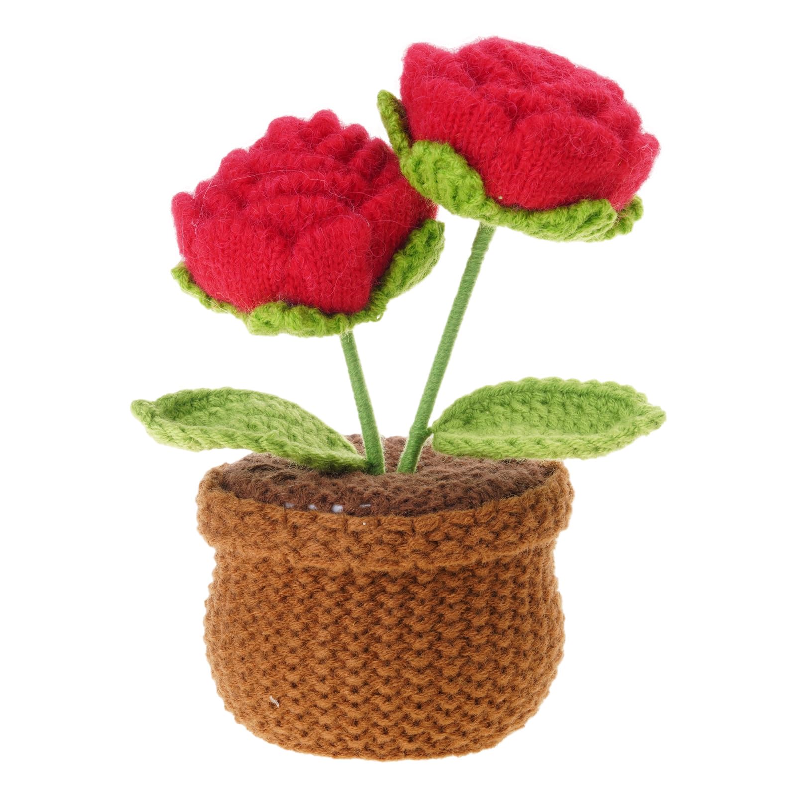 Hredyqw Handmade Knitted Woolen Rose Potted Plant Artificial Crochet Flower Pots Ornament For Valentines Day Home