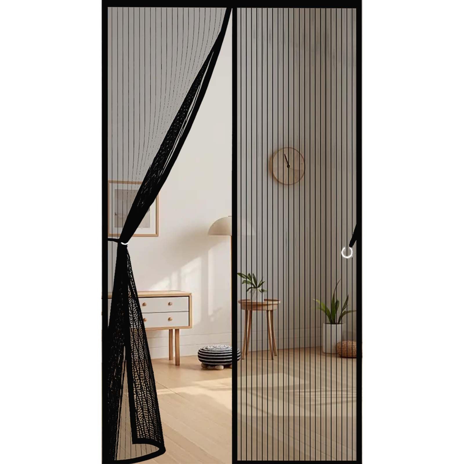 Feijdon Black Door Fly Screen 127 X 204 Cm Durable, Keeps Bugs Out, Kid And Pet Friendly Heavy Duty Mesh Bug Curtain Hundreds Of Sizes, Lets Fresh Air In,