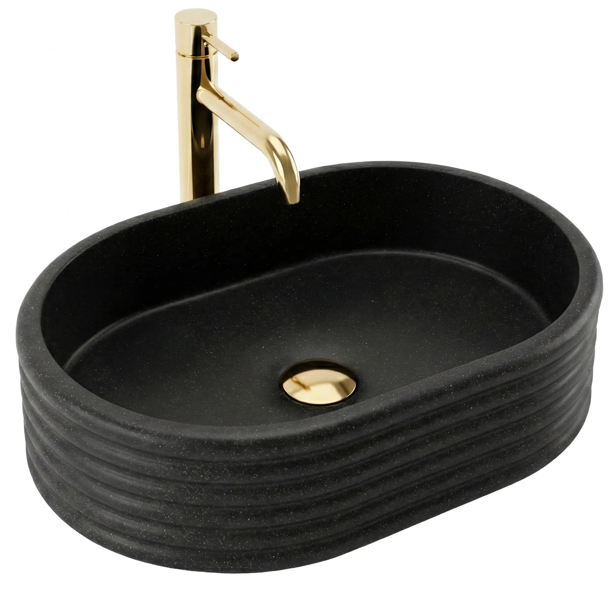 Rea - Lavabo sobre encimera Nicoletta - Piedra Compuesta Artificial - Piedra De Imitación Negra - 50x36x14 cm