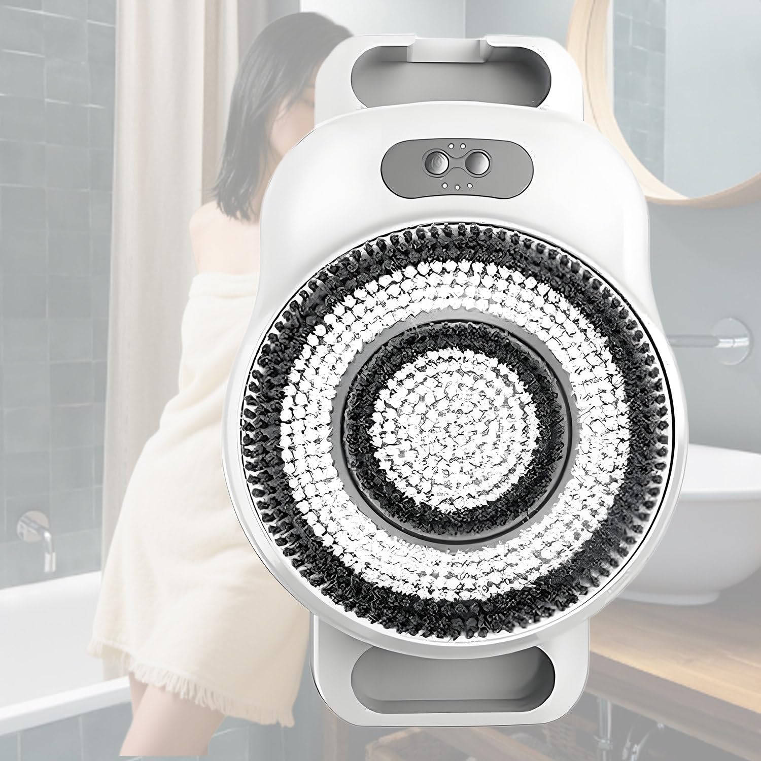 Cepillo eléctrico de Espalda Manos Libres, Cepillo de Ducha de Pared, Cabezal de Cepillo Grande de 18 cm, rotación automática de 360°, para exfoliación, Limpieza Profunda y Masaje de Espalda.