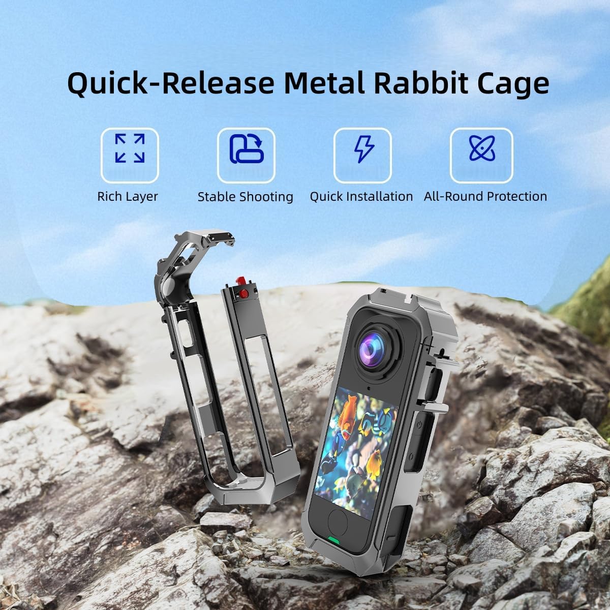 Cage & Mount Kit Compatible with Insta360 X4 Air – Aluminum Alloy Quick-Release System for Secure, Fast Setup