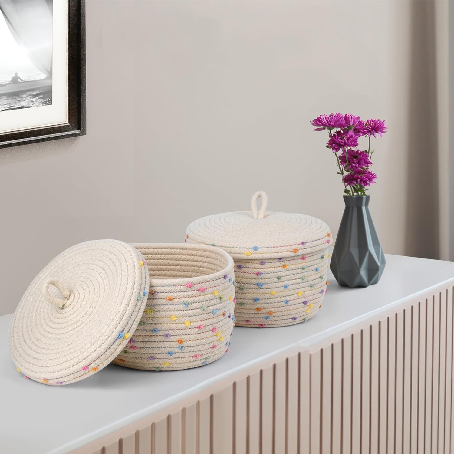 Panier à linge,Panier de rangement tissé en corde de coton Kawaii
