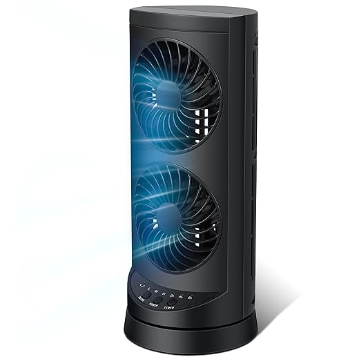 Personal Tower Cooling Fans that Blow Cold Air, Standing Small Desk Fan with 3 Speeds & Timer, 60° & 110° Oscillating Table Fan, Quiet and Safe Electric Floor Fan for Bedroom, Bedside, Home, Office