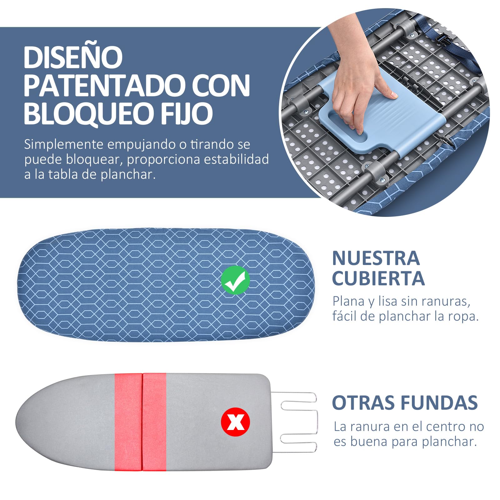 KINGRACK Tabla de Planchar Plegable, 31x82 cm, Azul | Plegable y portátil, pies antideslizantes, ideal para uso doméstico y viajes