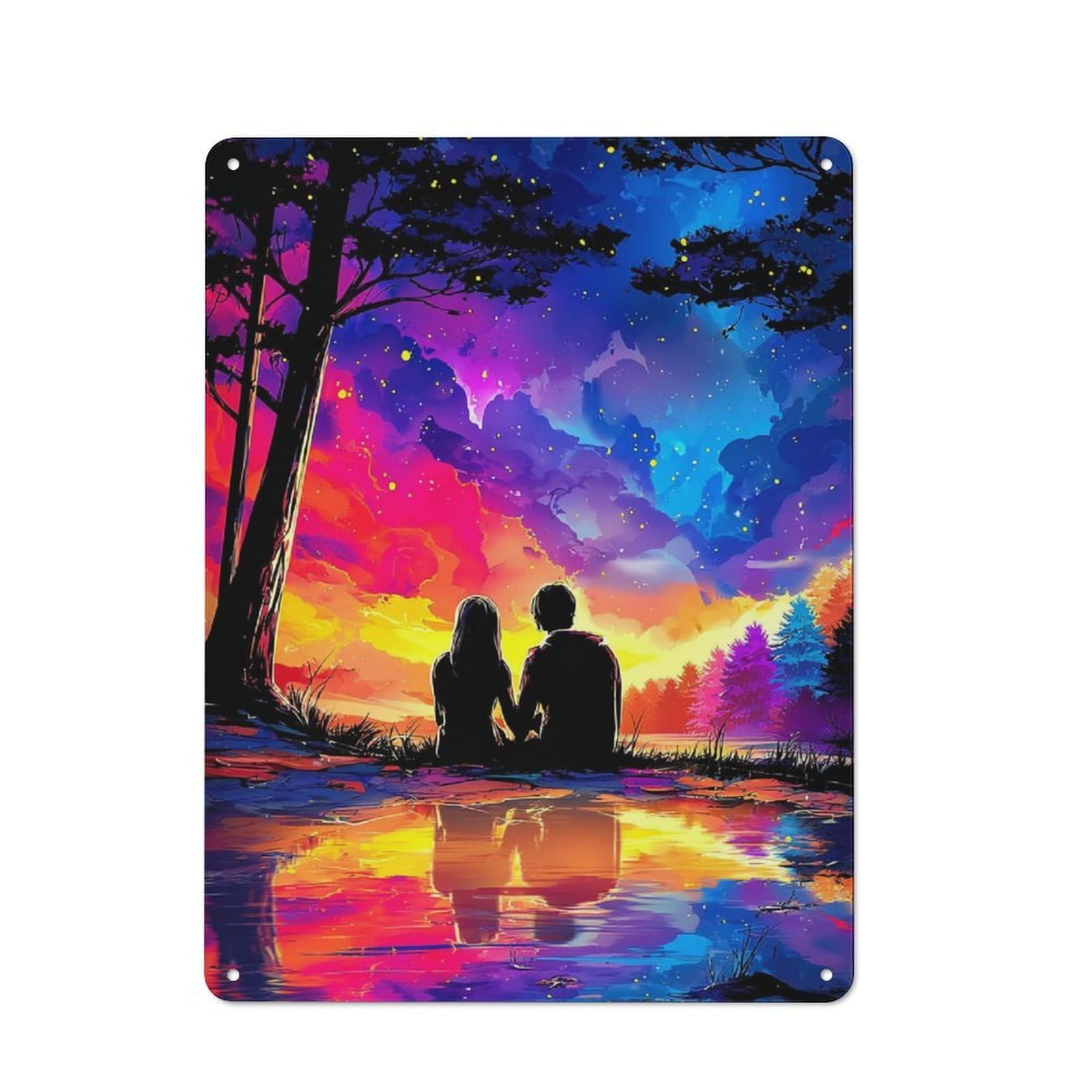 Junmoney Romantic Sunset Reflections -3 Retro Tin Wall Plaque 40X30cm For Garage Or Workshop, A Metal Wall Feature For Garages And Tool Rooms