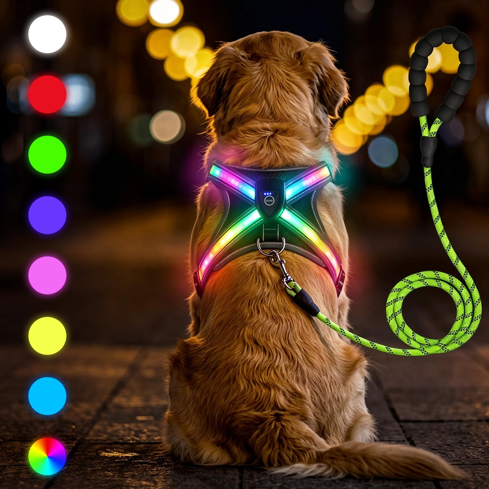 Led Light up Dog Harness with 1.5m Reflective Dog Lead for Night Walking