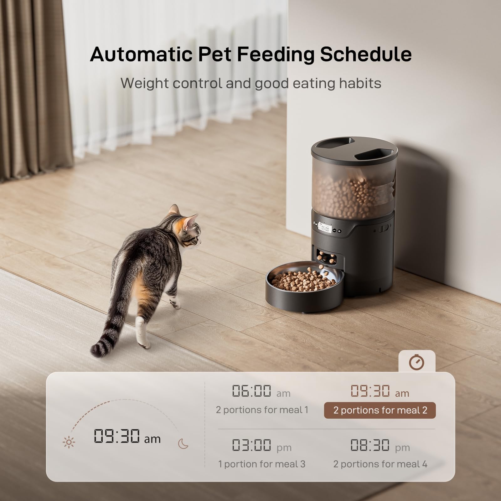 Mangiatoia automatica per gatti: distributore automatico di cibo da 3 litri con alimentazione temporizzata | 6 pasti programmabili e controllo preciso da 1 a 20 porzioni - facile da pulire