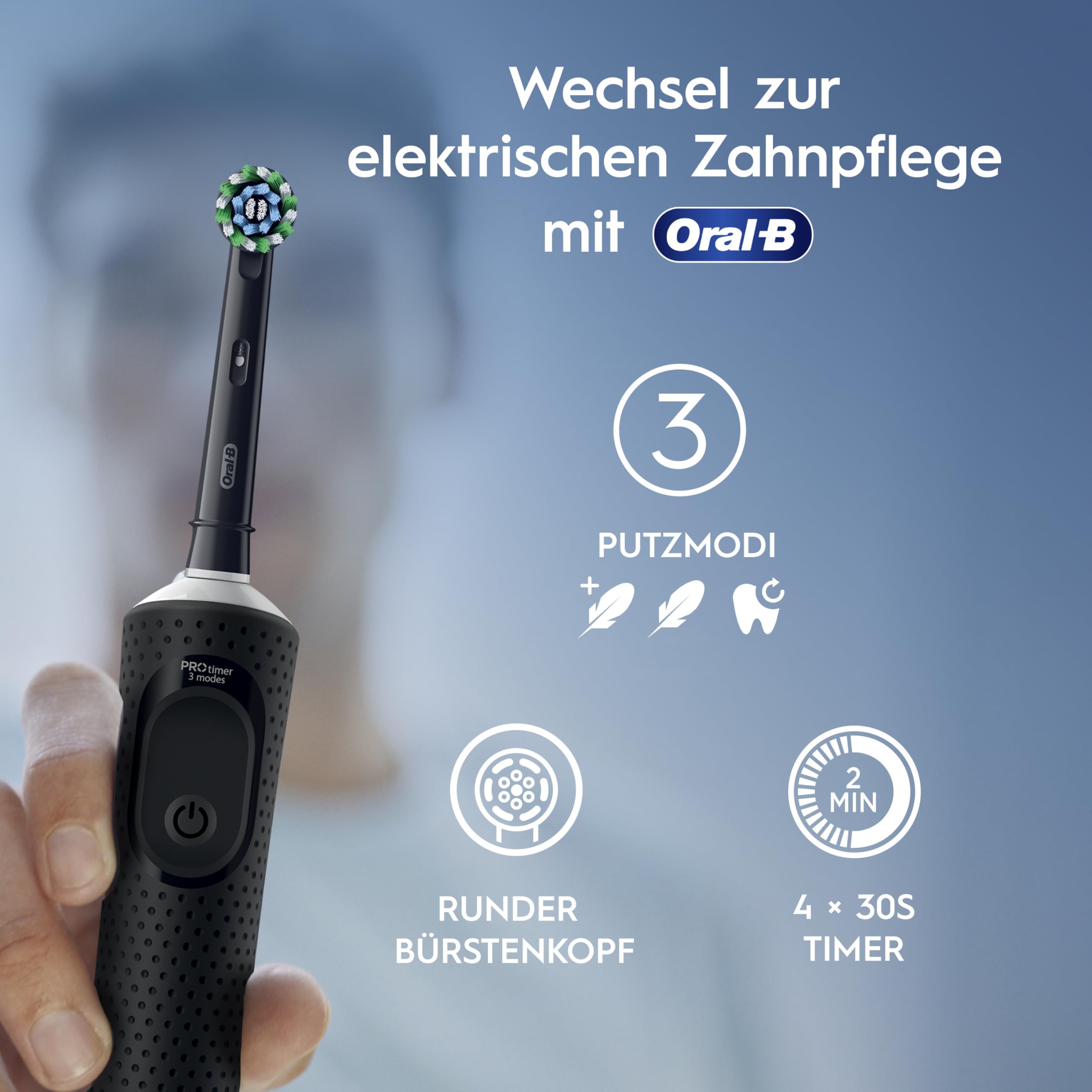 Oral-B Vitality Pro Elektrische Zahnbürste, Doppelpack, Schwarz/Lila | Inkl. 2 Aufsteckbürsten, Electric Toothbrush mit 3 Putzmodi für Zahnpflege