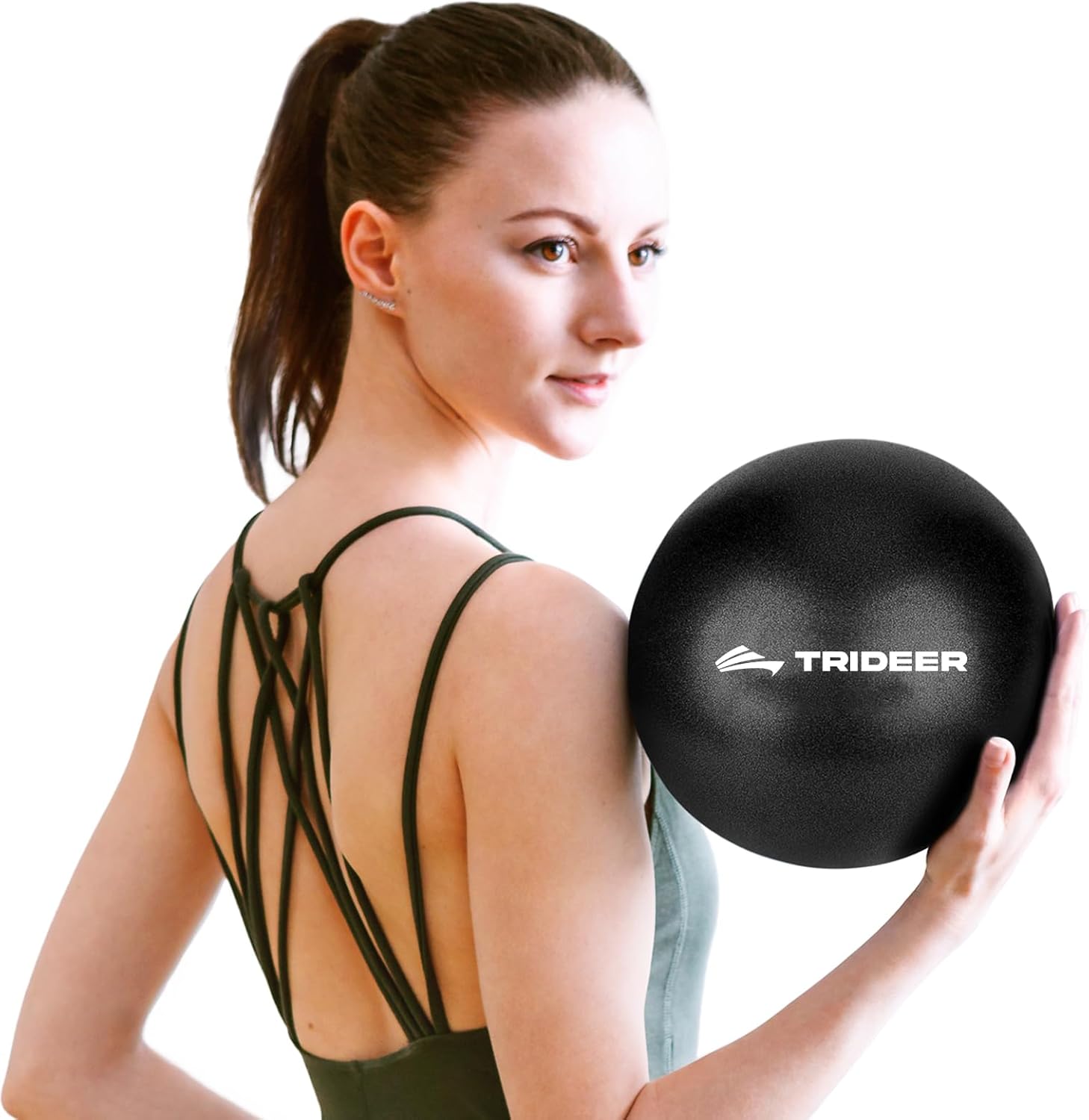 trideer 9-inch pilates ball, small exercise ball for yoga, core training, physical therapy, balance, stability and stretching pilates equipment with inflation straw black/9-inch
