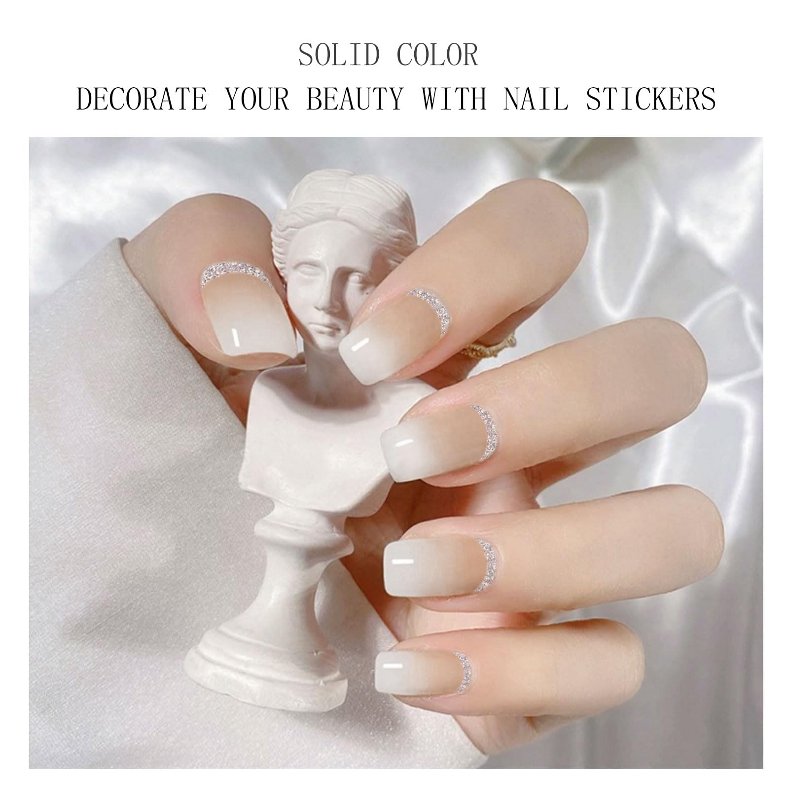 JMEOWIO Semi Cured Gel Nail Strips Glitter White Solid Color Gel Nail Stickers Nails Art Design Decoration Accessories - Image 2