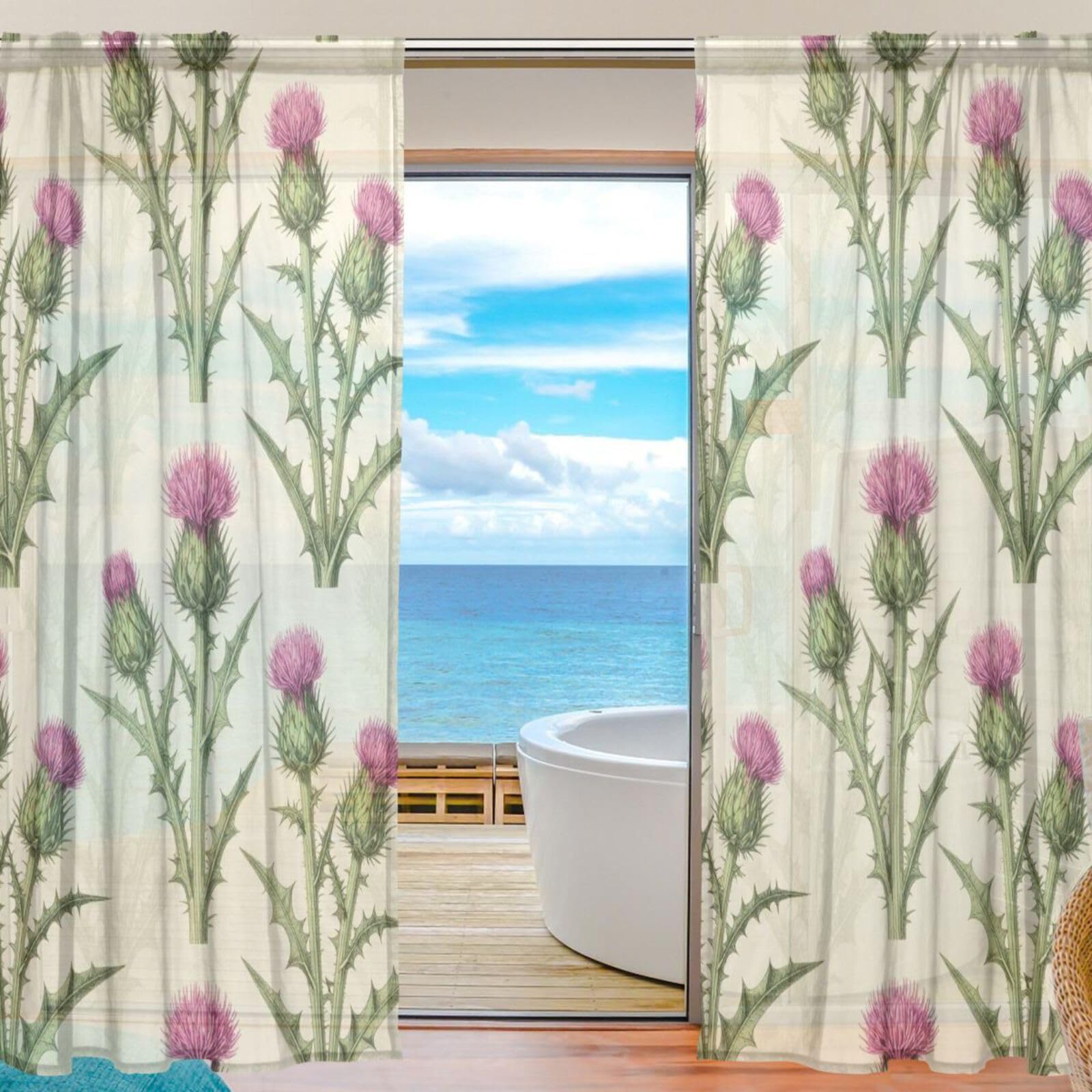 Rideau transparent FRODOTGV en chardon écossais | Voilage premium de chambre