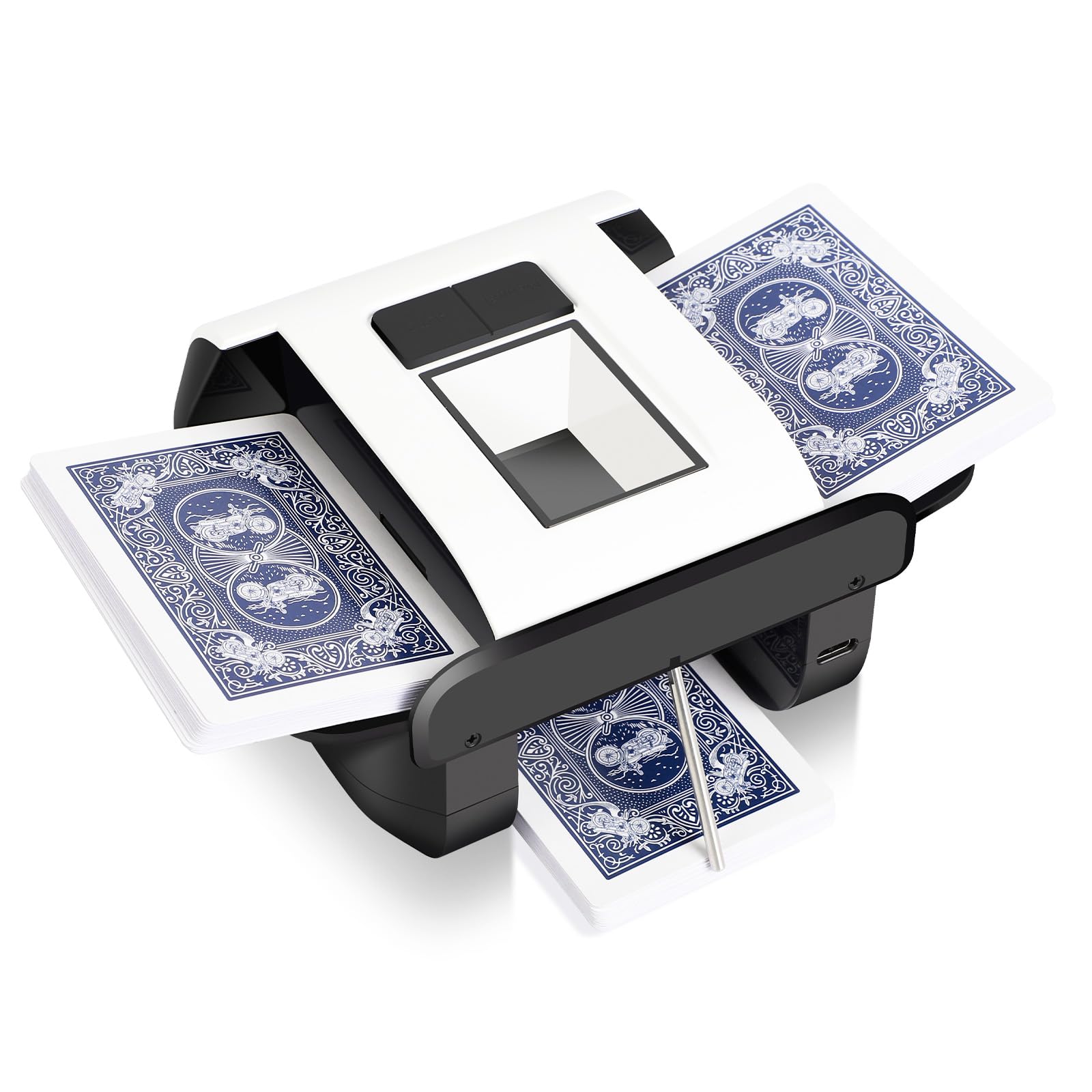 BOWRICH Barajador de cartas automático portátil, 1-2 barajadores eléctricos recargables de bajo ruido para Texas Hold'em, Skip-Bo, Poker, UNO, Phase 10