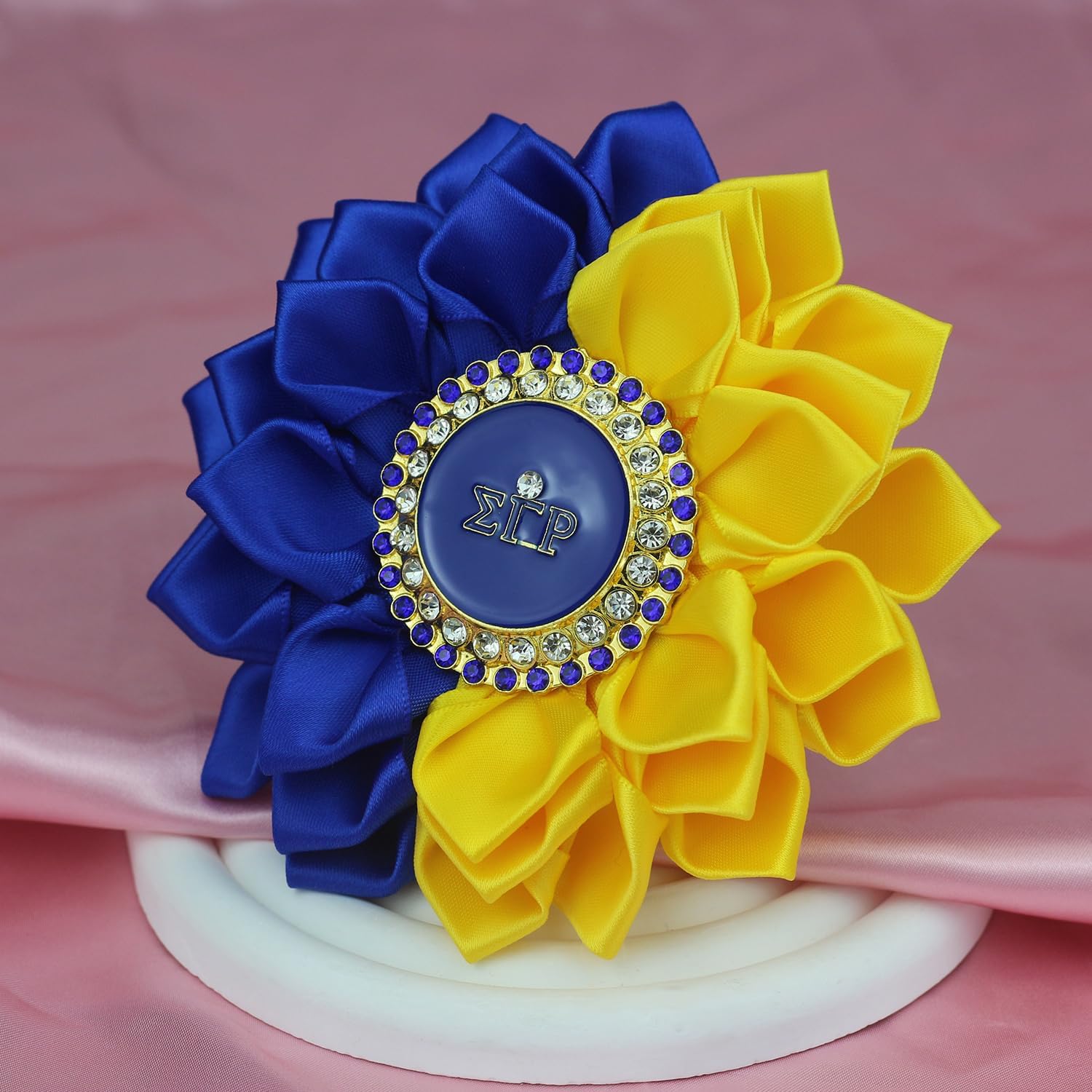 Rhinestone Sigmaa Gamma Rho Brooch Pin for Women 1922 SGRho Corsage Pin Greek Sorority Gift Paraphernalia Jewelry for Sisterhood Soror (Satin 5.5" Sorority Flower Pin) - Image 7