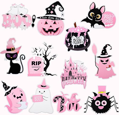 Miniatura 1 de Whaline 12 imanes rosados de Halloween para refrigerador, calabaza, fantasma, araña, murciélago, nevera, truco, golosina, calcomanías magnéticas